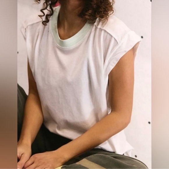 FP Movement by Free People Tops - FP Movement Don’t  Sweat It White Muscle Tee with Mint Crewneck Size Medium NWT